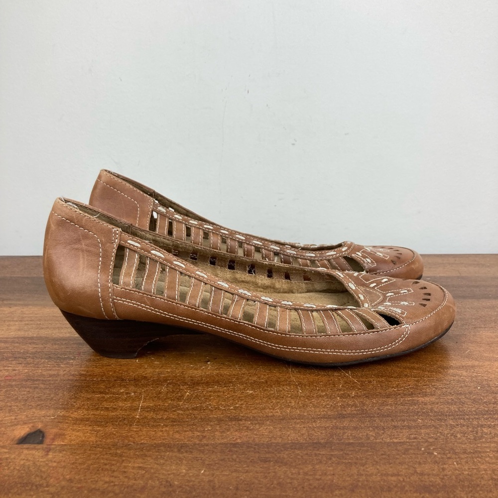 Strictly Comfort Low Heel Ballet Shoes Brown Leather Embroidered Women’s Size 9M - Picture 4 of 11